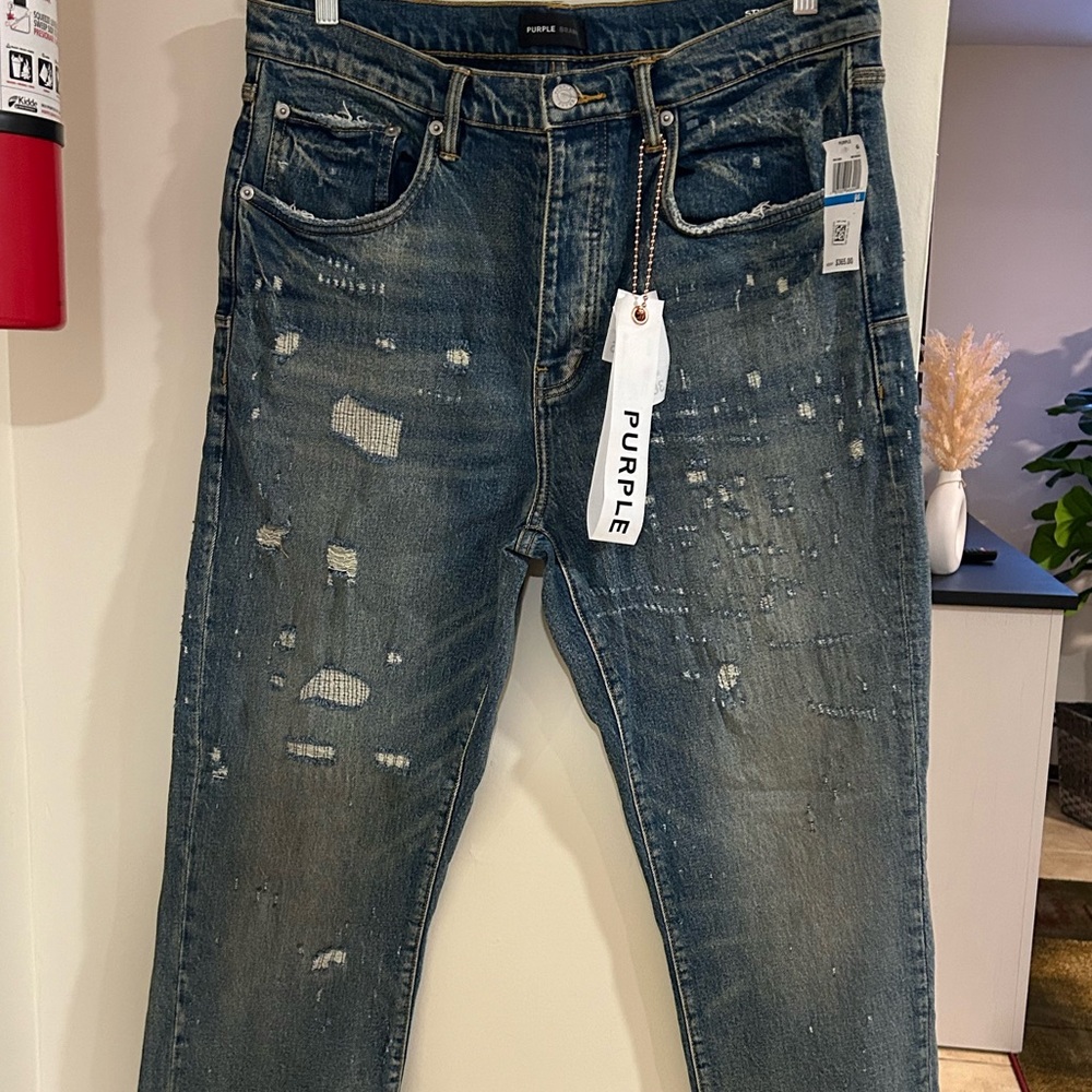 NWT Purple Brand Mens Vintage Laser Abrasions Jean P005-VLAM423 Mid Indigo Sz-36 - Picture 9 of 12